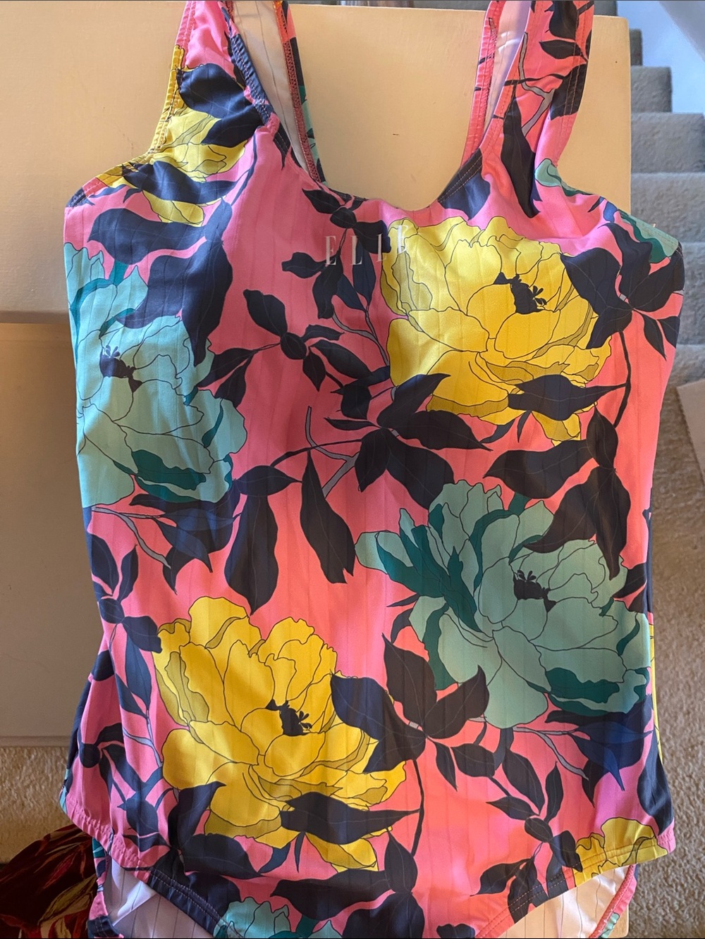 Elle Pink Floral One-Piece Swimsuit with Yellow and Teal Blooms